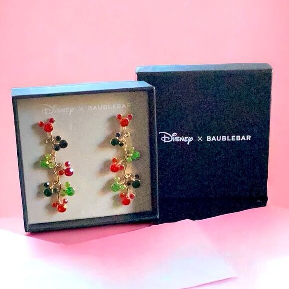 DISNEY BAUBLEBAR NEW MICKEY MOUSE CHRISTMAS LIGHTS HOLIDAY DANGLE EARRINGS - Picture 1 of 4